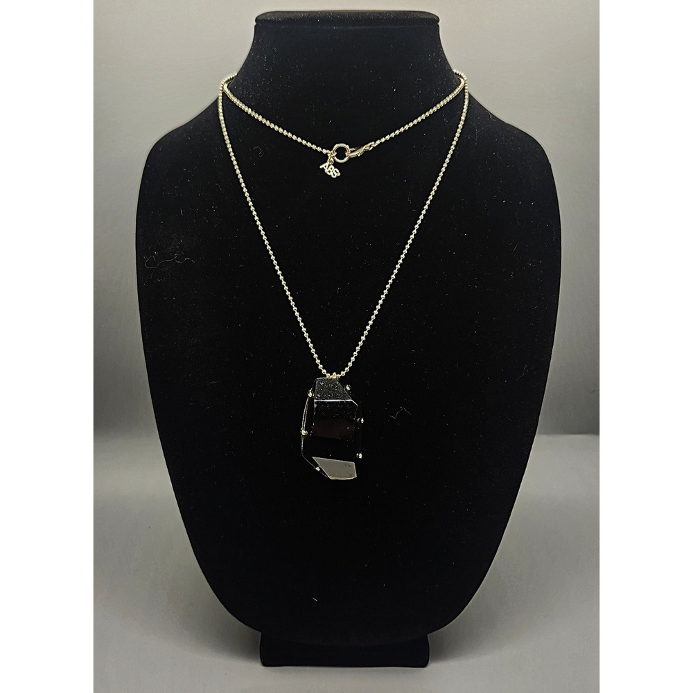 ABS by Allen Schwartz Grey Stone Pendant Necklace 28" Gold Tone Ball Chain